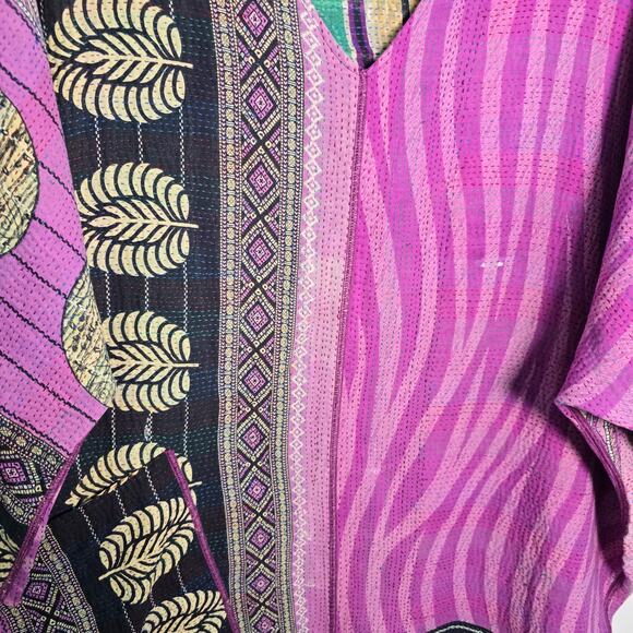 Mieko Mintz Kantha Kimono Dress Long Tunic Multi Color Reversible Lagenlook OS - Picture 8 of 9